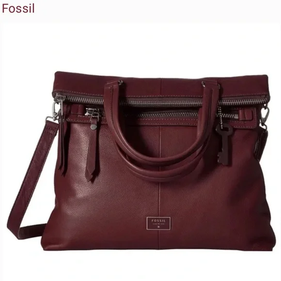 Vintage Fossil Leather Dawson Foldover Tote in Maroon - Picture 4 of 4